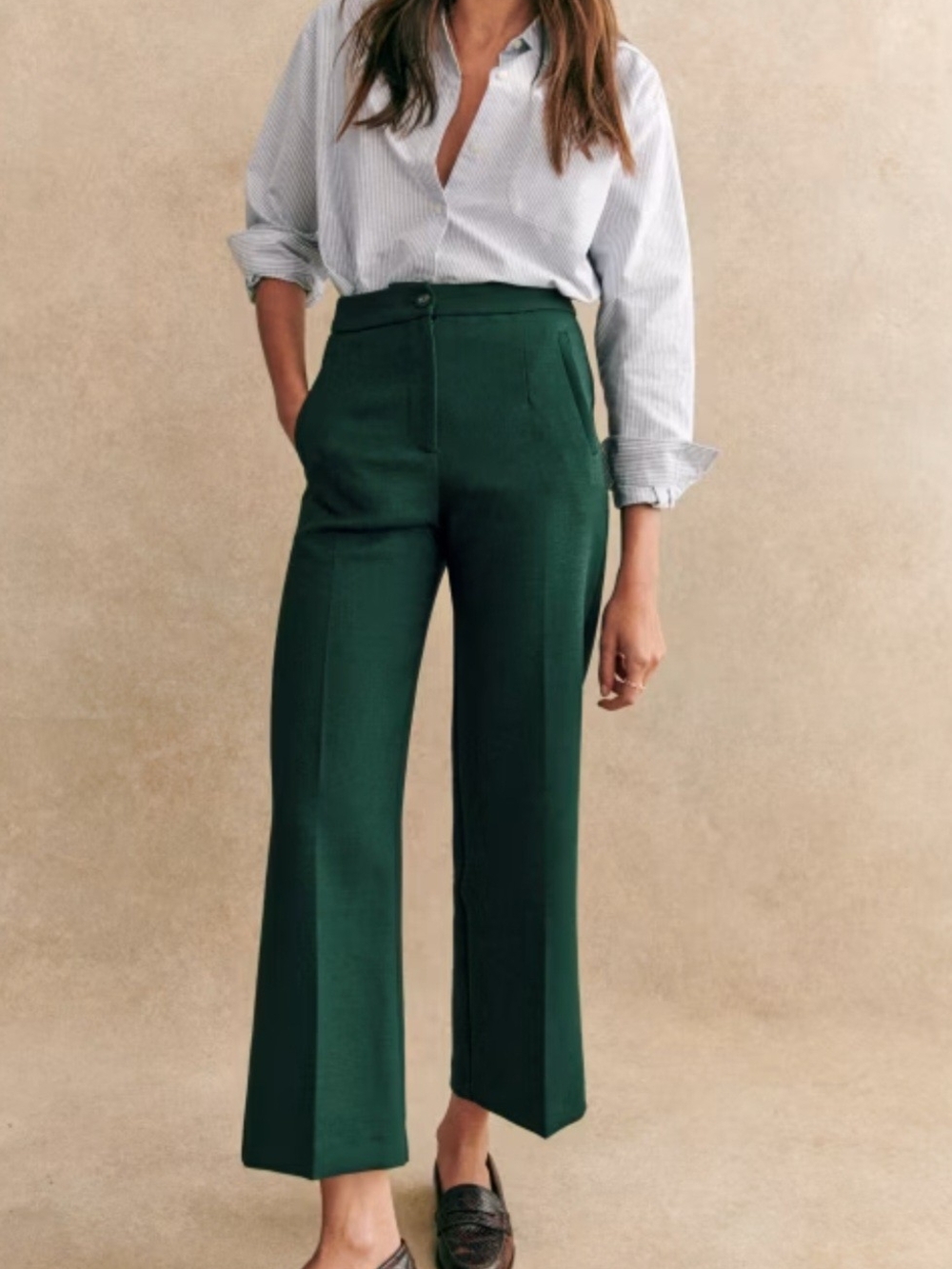 Sezane Martin Crop Trousers in Dark Green (36)